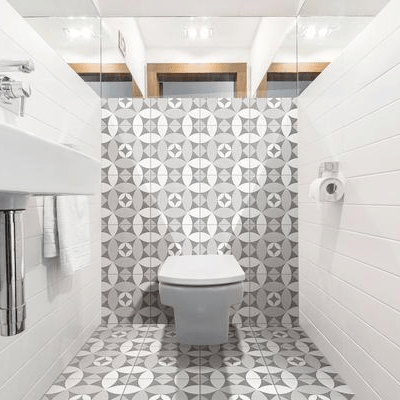 Beautiful bathroom remodeled with abstract tile | Roberts Carpet & Fine Floors